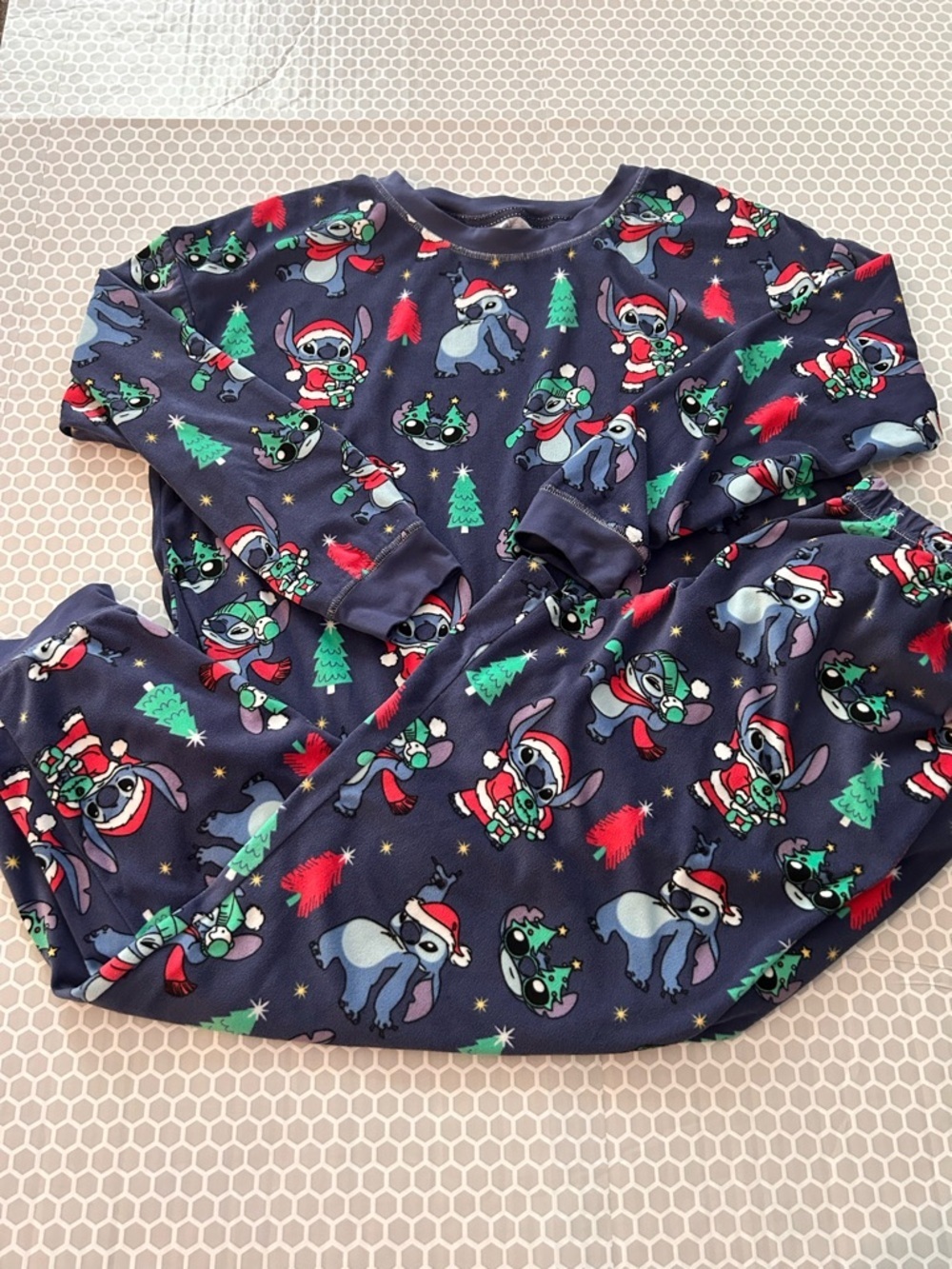 Disney Navy Stitch Holiday Pajama Set with Red and Green Accents. Size L - Picture 1 of 6